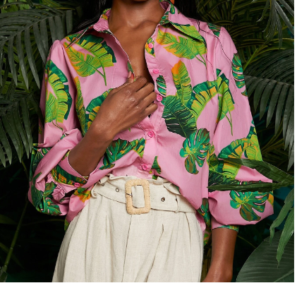 Tropical Boho Collar Shirt