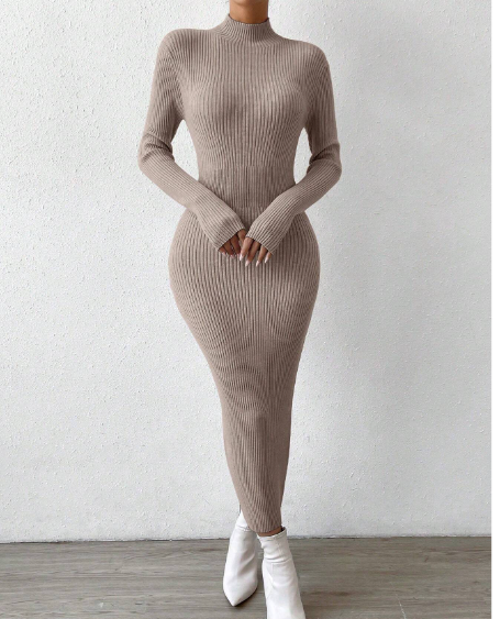 Turtleneck Fitted Knit Sweater Dress